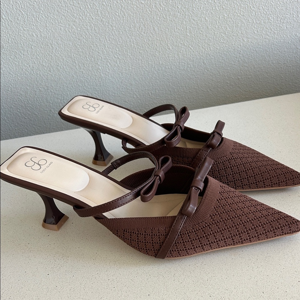 Cozy Island Women’s Brown Pointed Toe Heeled Mules - Picture 2 of 7
